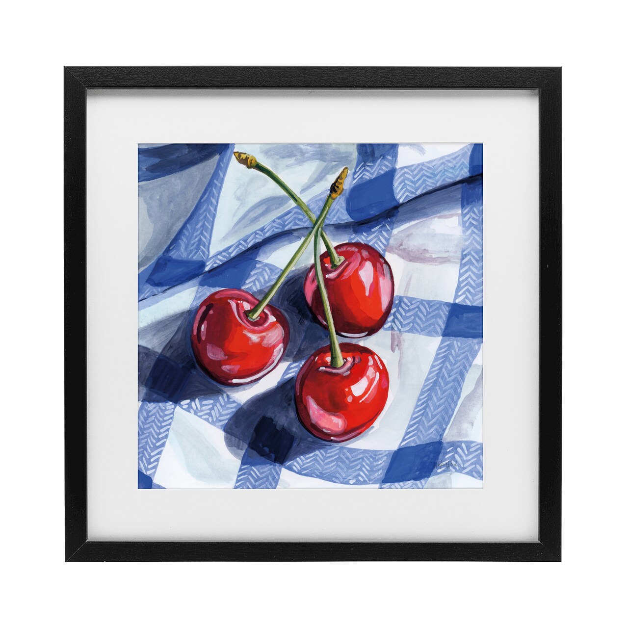 Stupell Industries Three Picnic Cherries on Gingham Framed Print Under Glass, design by Kate Jarvik Birch